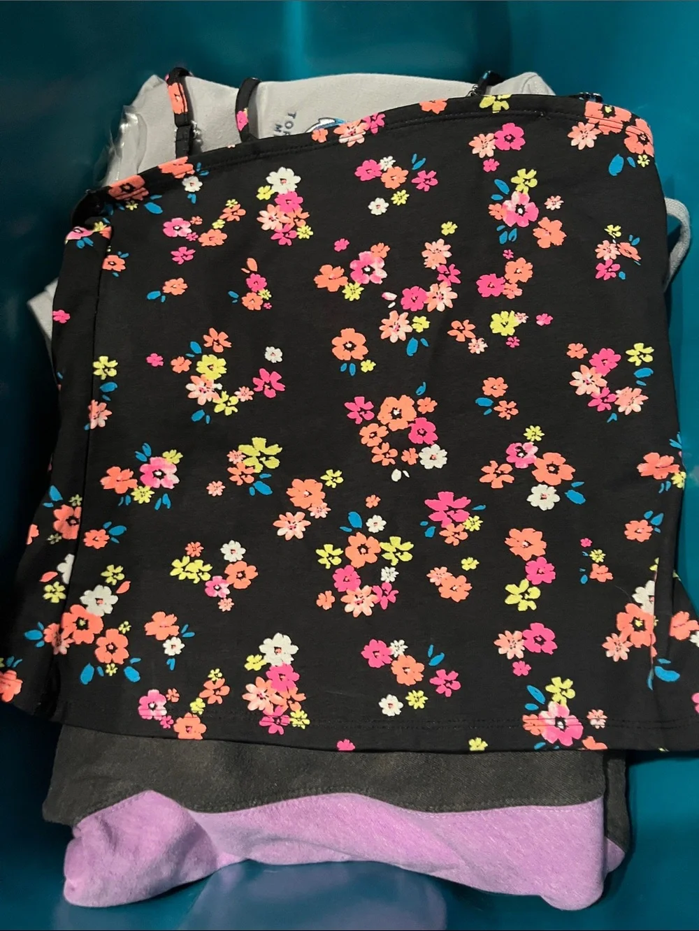 Justice Black tank topwith Neon Floral Print